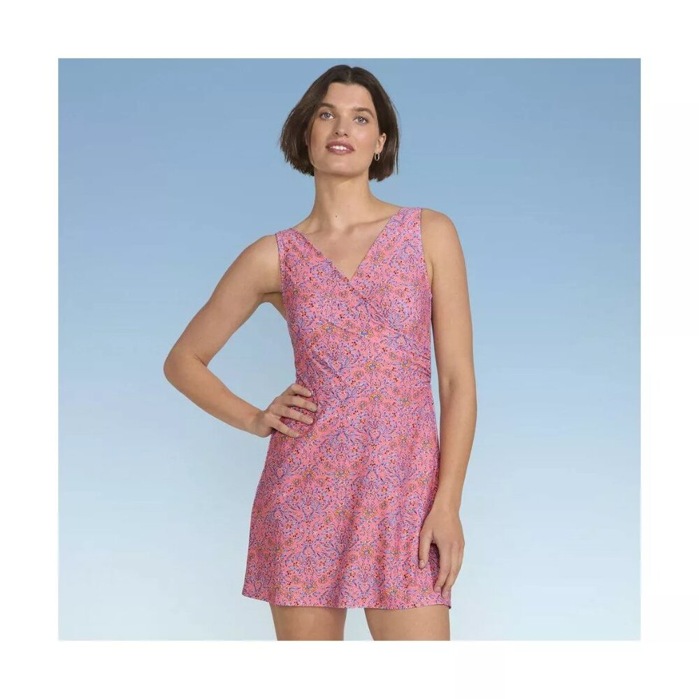 NWT Lands' End Women's Surplice Swim Dress - Coral